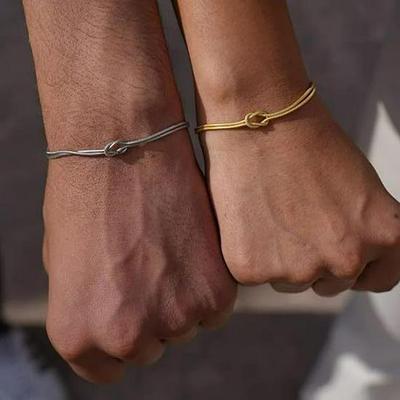 Handmade Stainless Steel Couple's Knot Bracelet & Snake Chain Necklace for Valentine's Day