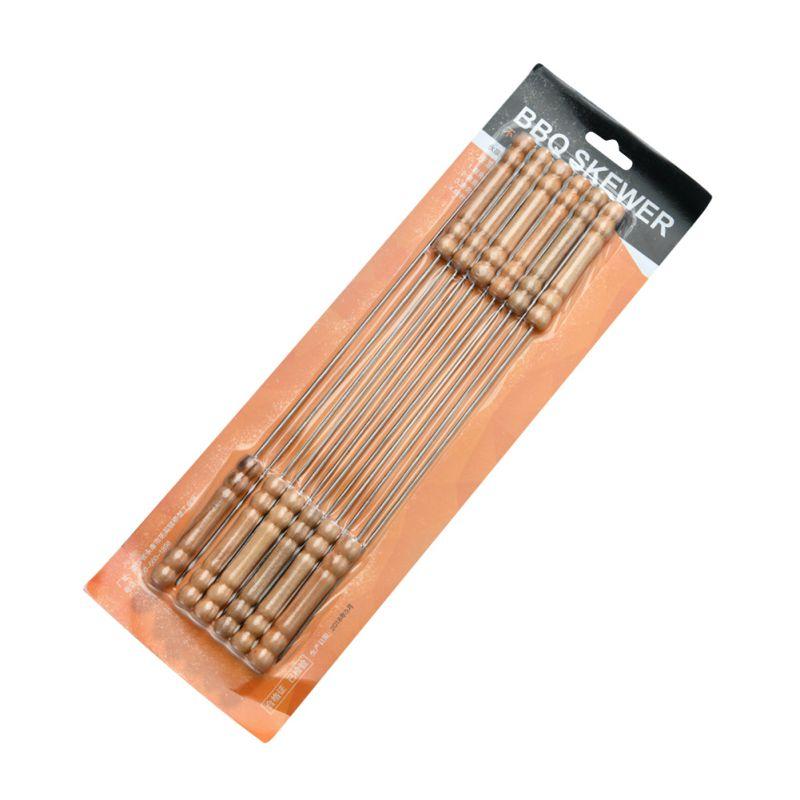 

12 шт. шампуров для барбекю из нержавеющей стали, круглые шампуры с деревянной ручкой, бытовые инструменты для приготовления шашлыков и мяса, иглы для гриля на открытом воздухе