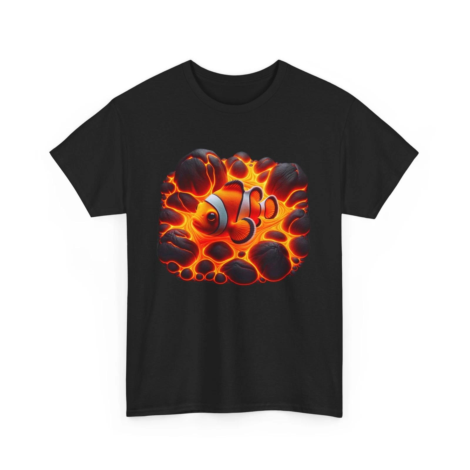 Unisex Adult T Shirt Clownfish Swimming in Lava Marine Ocean Life Fish Nature S