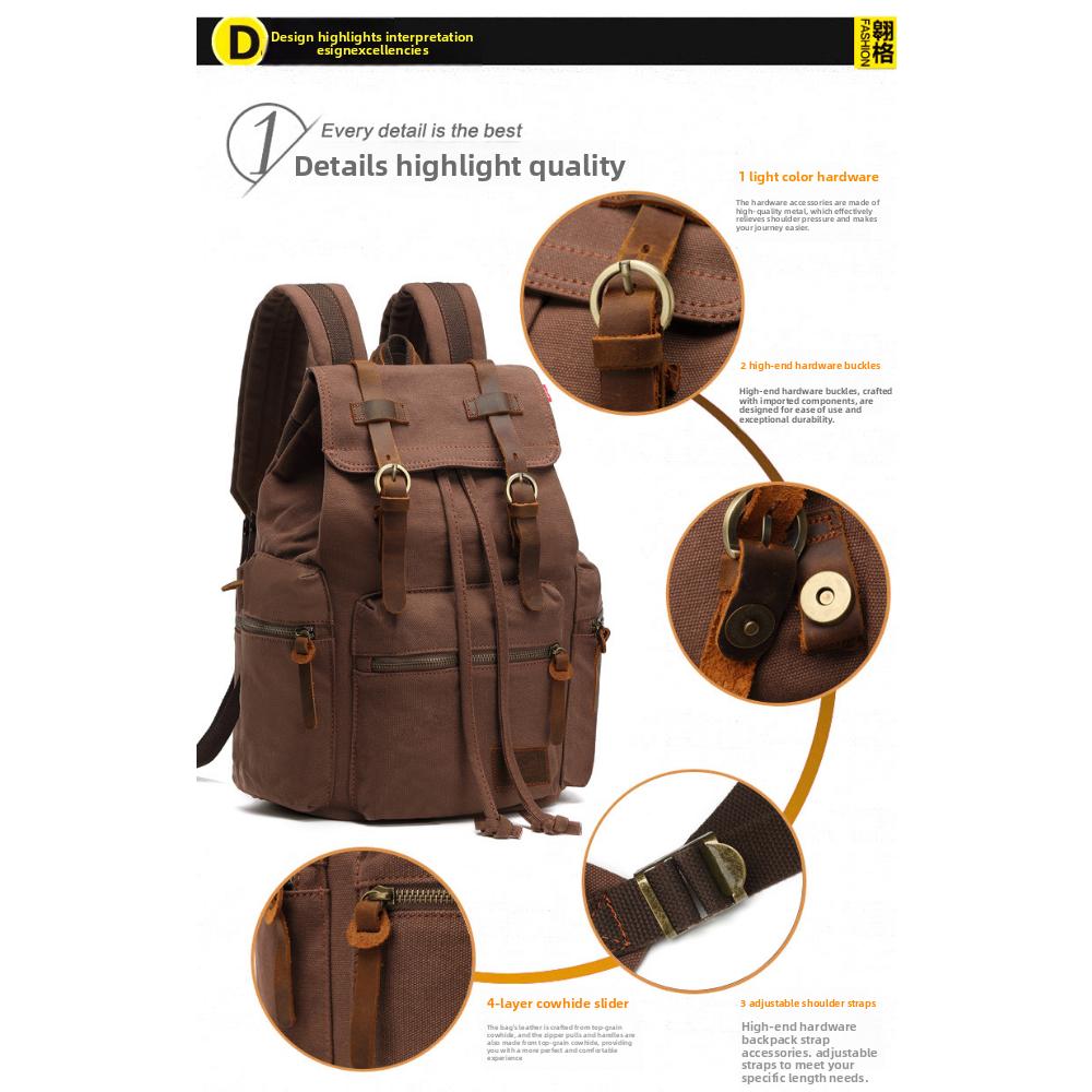 Canvas Bag Retro Men's Bag Durable Backpack Computer Bag Student Schoolbag Outdoor Travel Bag