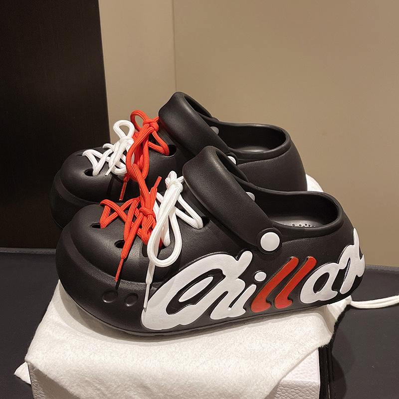 Cartoon letter hole slippers women's summer wear spring 2025 new seaside thick-bottomed cool slippers