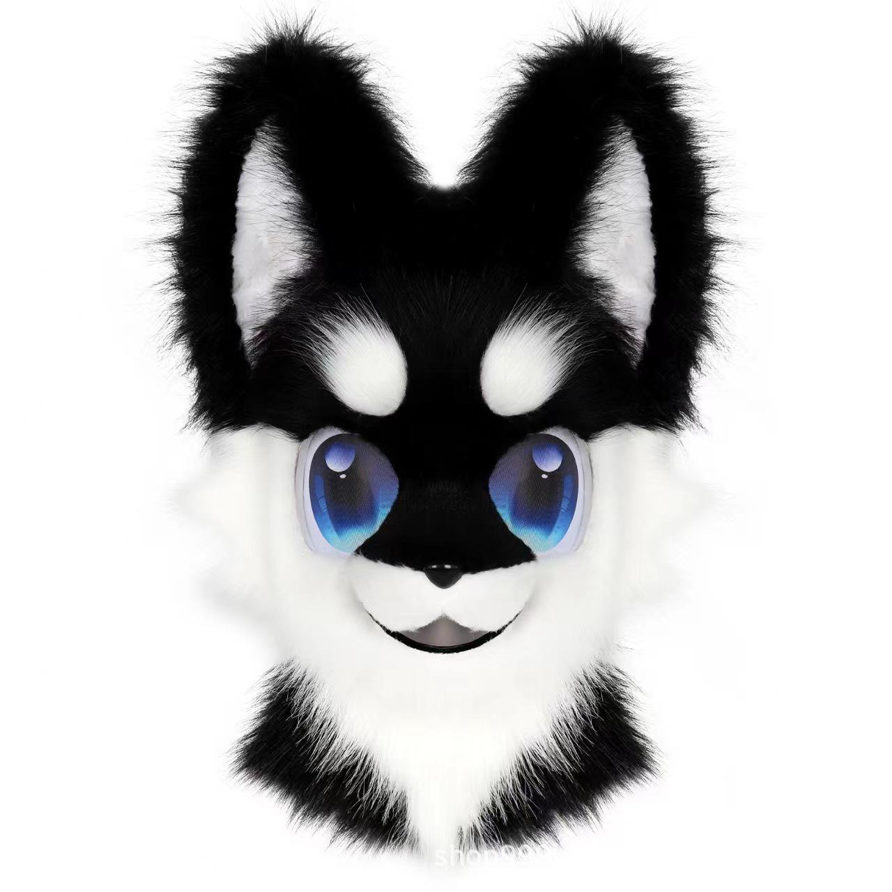 Plīša suņa galvas fursuit kostīms komiksu