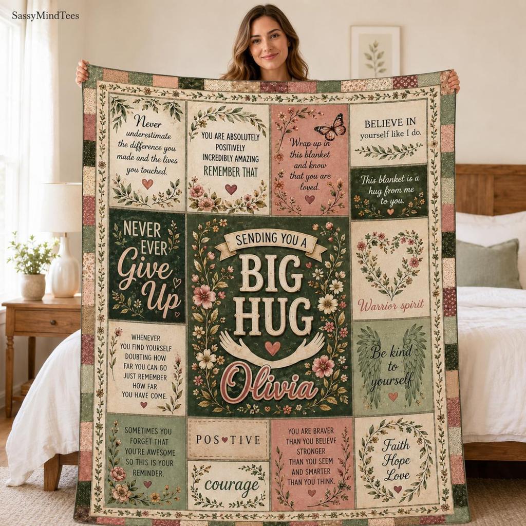Personalized Get Well Blanket, Sending a Big Hug Healing Throw, Custom Encouragement Gift for Women, Post Surgery Care Package