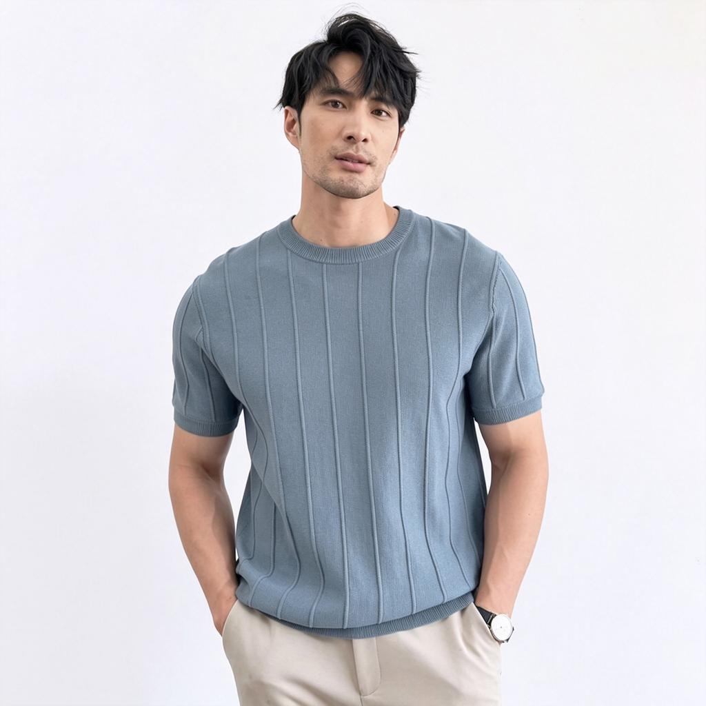 Men S Short Sleeve T Shirt Slim Fit Ice Silk Summer Business Inner Wear
