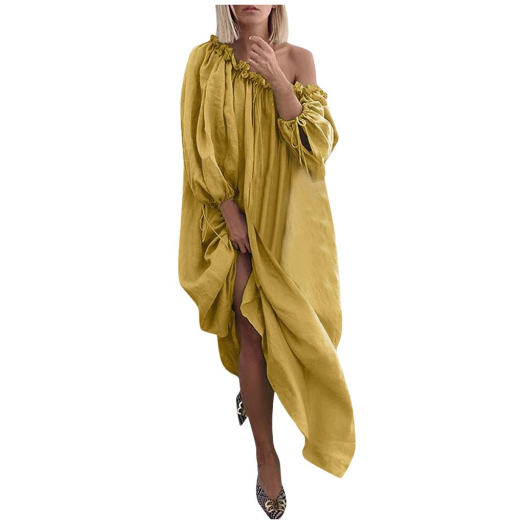 Women Casual Solid Color Plus Size Off Shoulder Dress Comfortable Breathable High Recognition Elegant Slimming Flattering Fit
