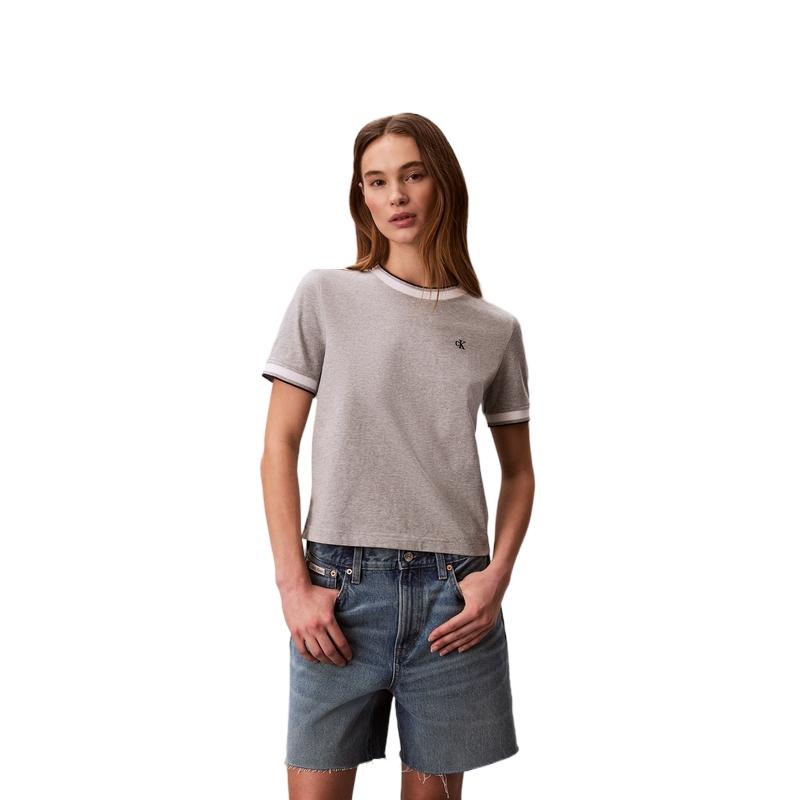 

Calvin Klein Casual Commuting Embroidered Cotton Color-Blocked Trim Round Neck Short Sleeve T-Shirt Women tops 47F226G S