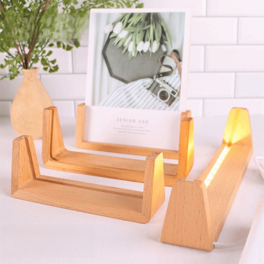 Warm Light Wooden Lighted Base Non-slip Acrylic Cards Display Racks LED Lighted Stand  Home Decor