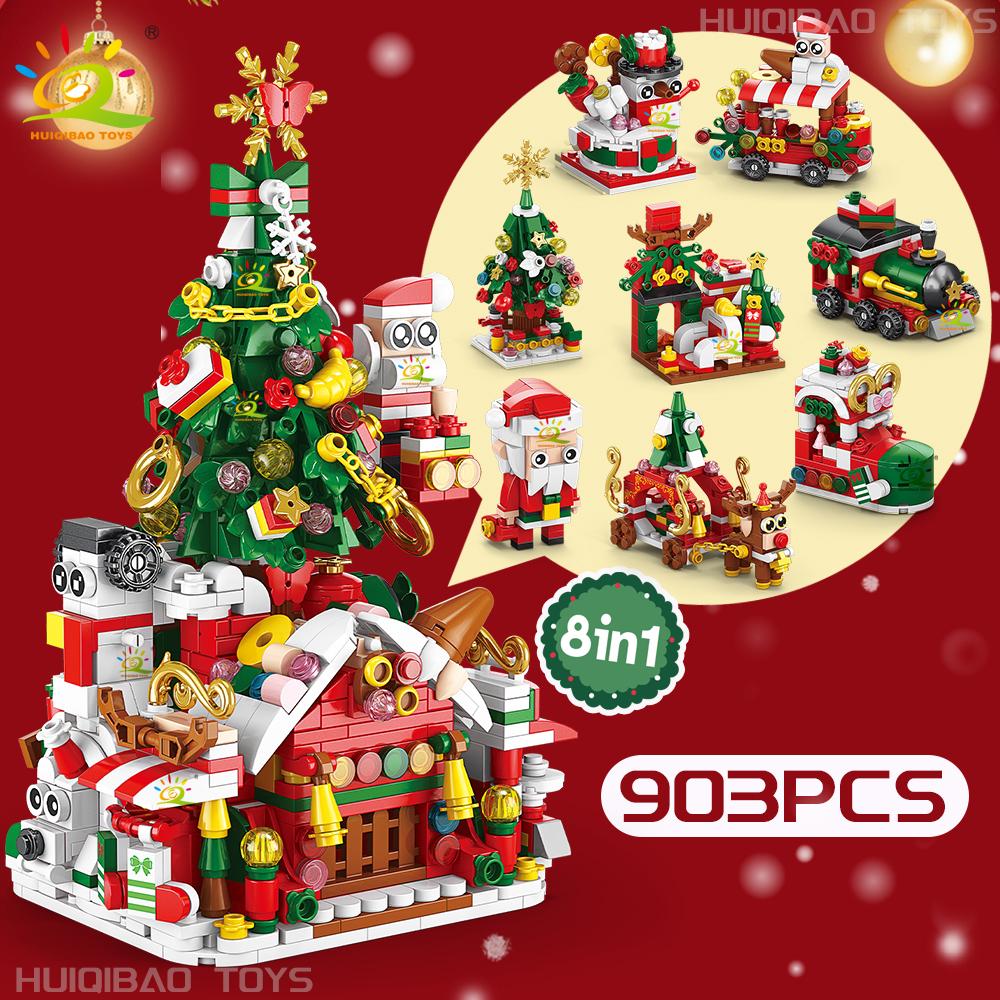 Non-Toxic Christmas 8In1 Santa Claus Tree Model Building Block Diy Elk Snowman Bricks Ornament Toys For Children Adult Gift