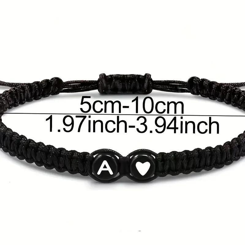 Handmade Black and White Heart Bracelet with 26 English Letters – Fashionable, Versatile Couple's Accessory
