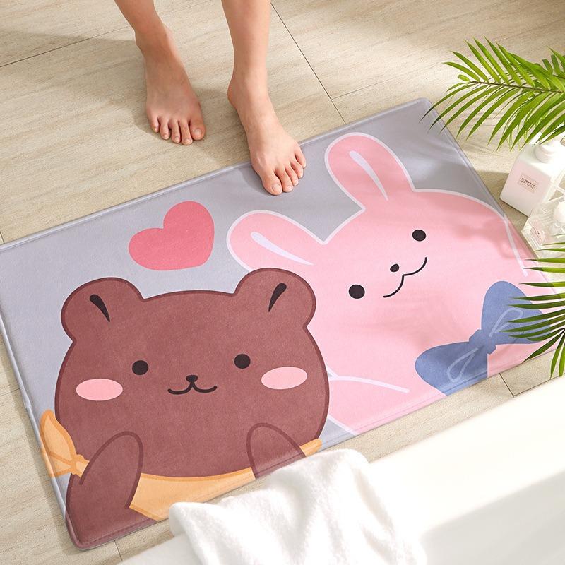Rabbit Welcome Mat for Front Door Outdoor Entry Print Doormat Non Slip Kitchen Bedroom Footpad Home Indoor Decor Funny Kid Rug