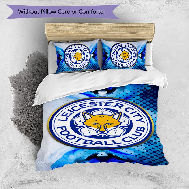 3pcs Leicester City FC Design Cover Set - HD Printed Bedding with 1 Cover and 2 Pillowcases - Perfect for Home and Dorm Decor