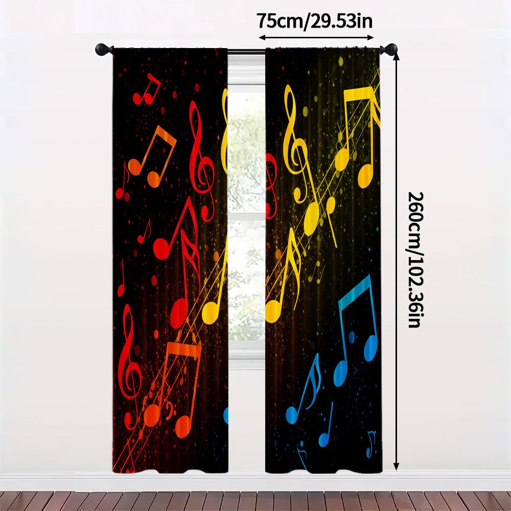 Spring Summer Curtains Vibrant Musical Notes Art Digital Print Drapes Polyester Home Decor Bedroom Living Room Study Set Of 2 Made Great