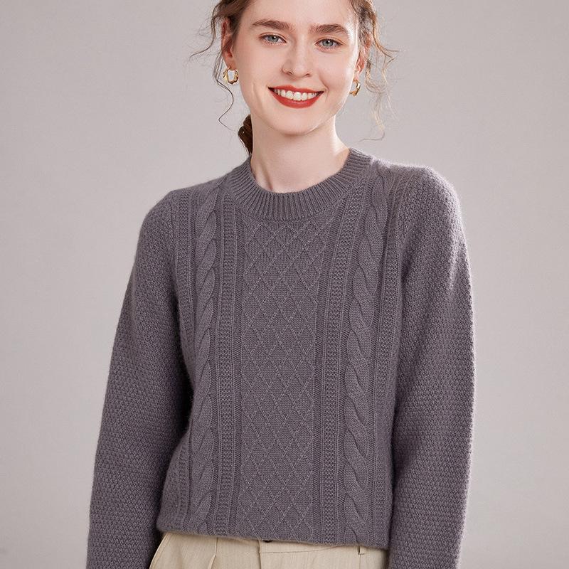Women's Thick Cashmere Round Neck Sweater - Cozy, Soft, Fluffy Knit for Autumn/Winter