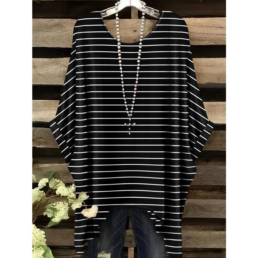 Camiseta vintage para mujer con estampado de rayas a cuadros, dobladillo asimétrico, cuello redondo, manga corta, estilo casual, para uso urbano y al aire libre.