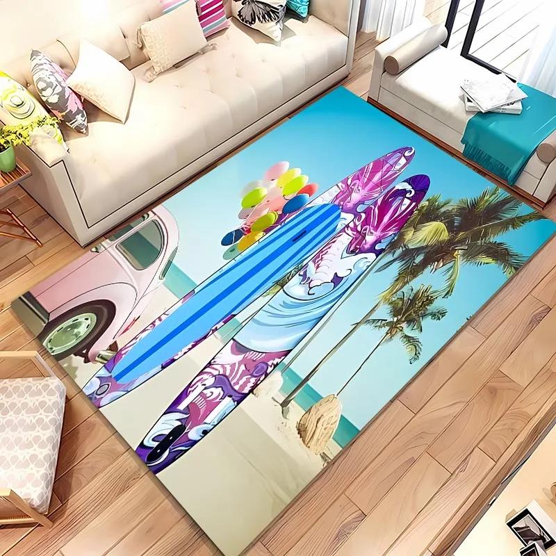 Surfboard Theme 3D Printing Large Area Carpet for Home Living Room Childrens Bedroom Mat Sofa Doormat  Floor Rug Anti-slip Decor