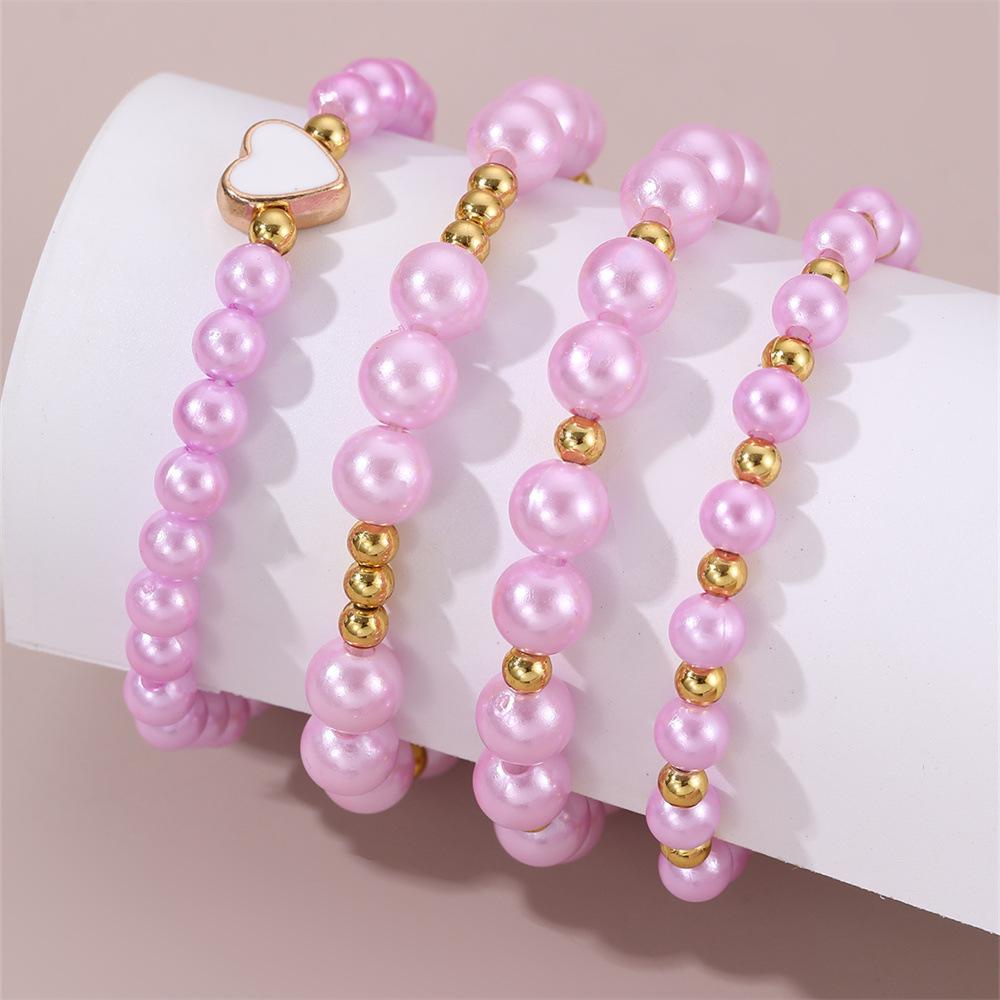 European and American New Children's Zircon Bracelet suit Little Girl Girl Love Oil Dropping Small Gold Beads Fashion Simple Four