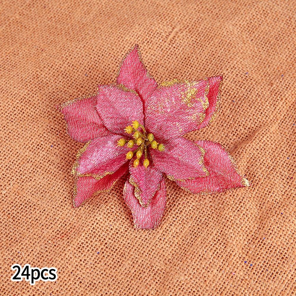 5/24PCS Glitter Artificial Poinsettia Christmas Tree Ornament Home Decor Flower