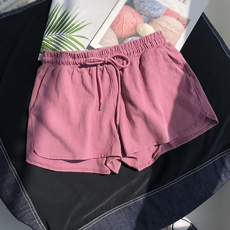 Elastic Waist Sports Loose Solid Color Cotton Blend Shorts