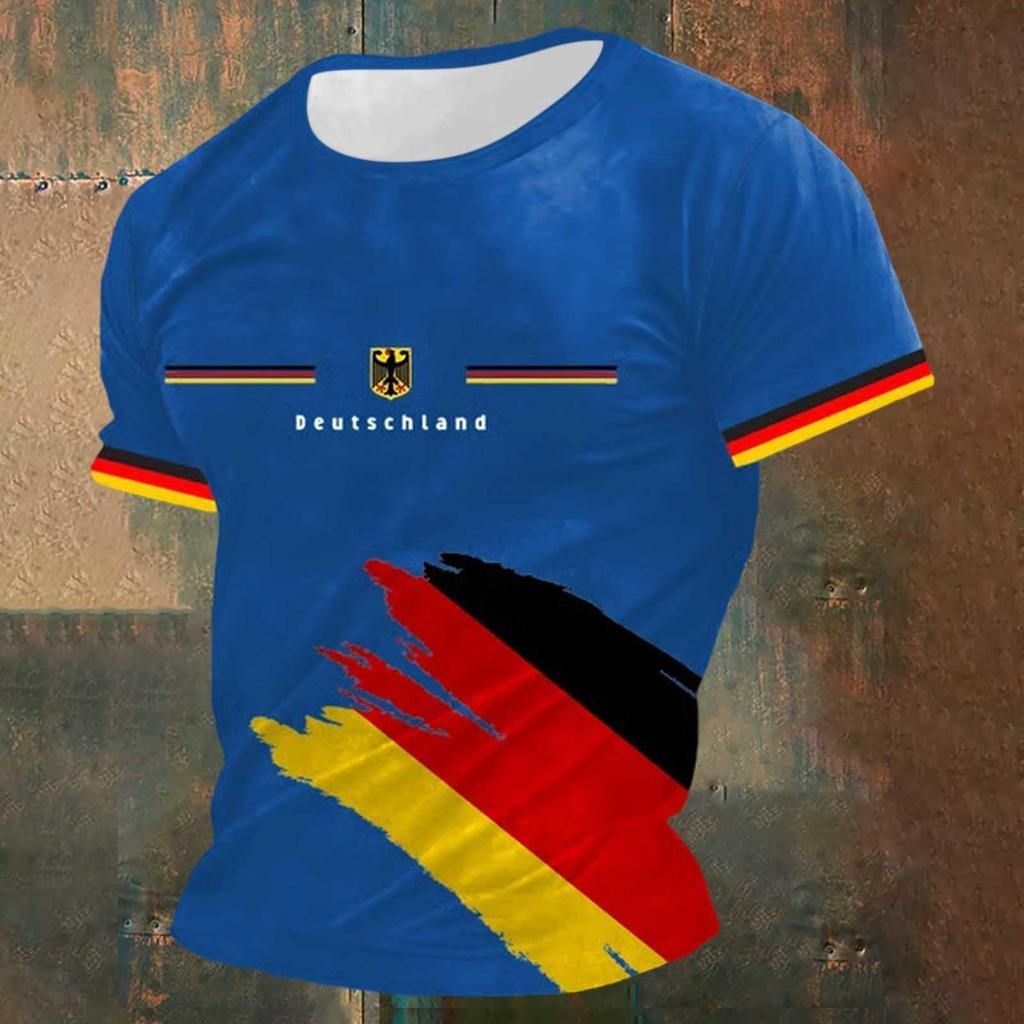 Men's Short Sleeve Crew Neck T Shirt with Soccer Player Print Germany Themed Casual Top for Sports and Daily Wear