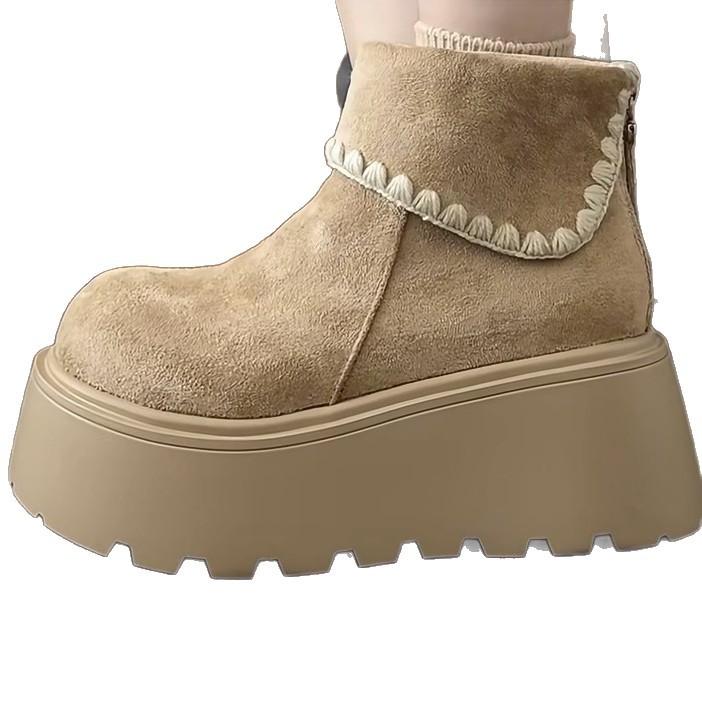 Cowhide Version~ Thick-soled Inner Height-increasing Short Boots for Women's Autumn and Winter New Leather Small Martin Boots