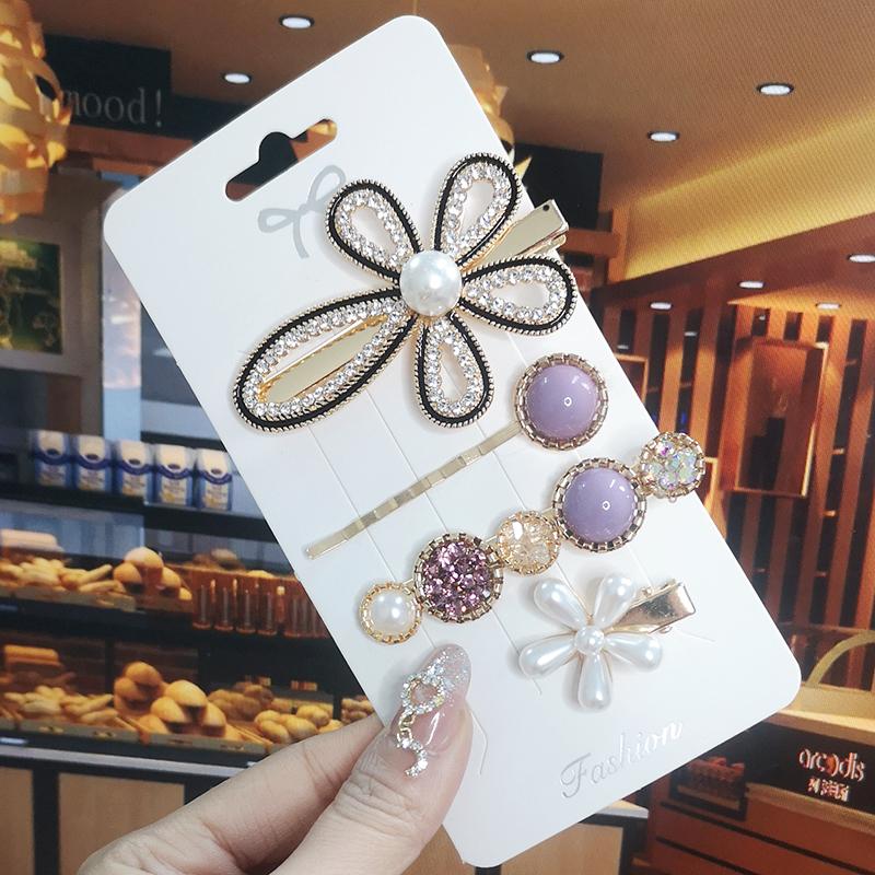 Korea Shiny Crystal Hair Clip Set Fashion Hair Accessories  Trend For Women Girl Pearl Rhinestone Hairpin Side Clip For Hair