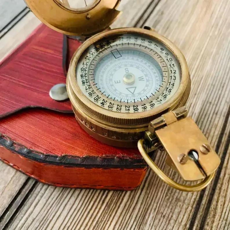 Marine Pocket Compass Gift Vintage Nautical Solid Brass WWII Military Compass Collectible