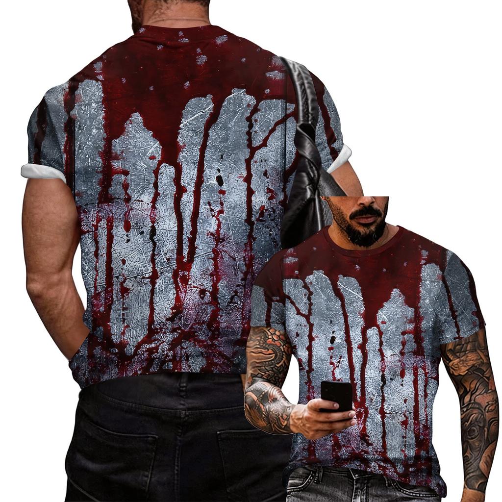 Men's Casual Loose Fit Short Sleeve T-Shirt Halloween Style Graphic Print Crew Neck Lightweight Top for Everyday Wear