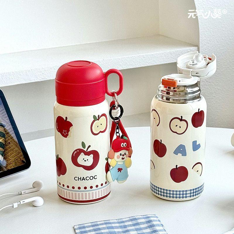 Letter Apple Little Cat Cute Large Capacity Insulated Cup High-Quality Student Campus Portable Three-In-One Drinking Cup with Straw