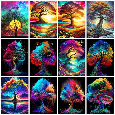 Diamond Art Painting Tree Fantasy Full Square Round Embroidery Mosaic Colorful Landscape Home Decor
