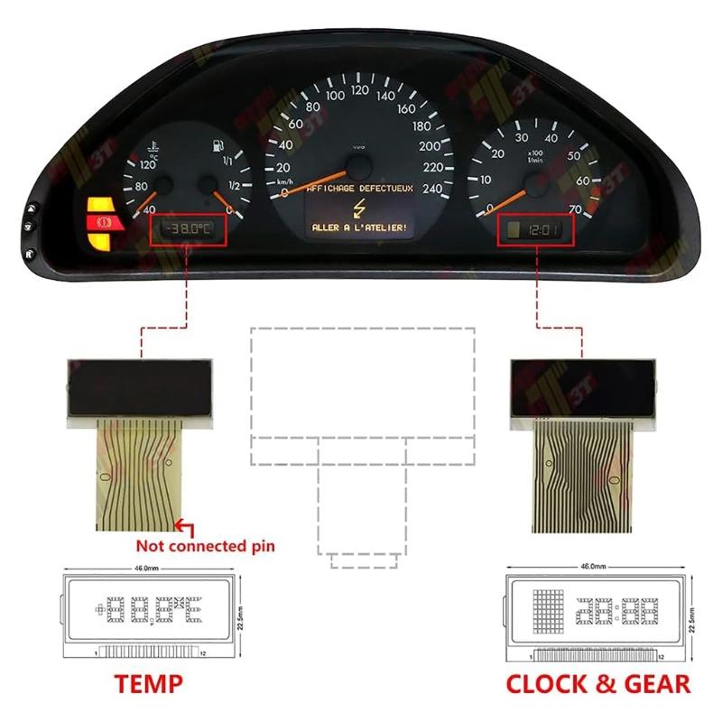 Pantalla LCD Doble Cara para Coche Pantalla de Información del Aire Acondicionado para W210 W208 W202 R170 Panel de Instrumentos del Salpicadero Reparación