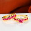 Luxury Female Rose Red Round Ring Set Trendy Yellow Gold Color Engagement Bride Wedding Jewelry Gift For Women