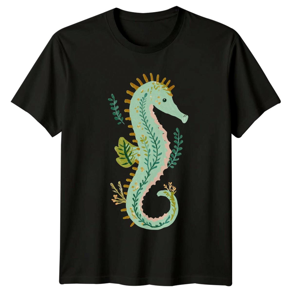 Mediterranean Seahorse Floral Foliage Art T-Shirt Seahorse Marine Life Birthday XXXXL