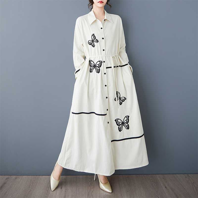 Spring New Loose Literary Design Sense Fashion Embroidery Stitching Slim Temperament Shirt Dress