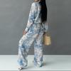 Dress Women's Fashion Suit Casual Print Lace Shirt Pantset