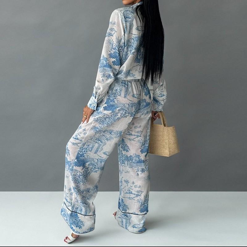 Dress Women's Fashion Suit Casual Print Lace Shirt Pantset