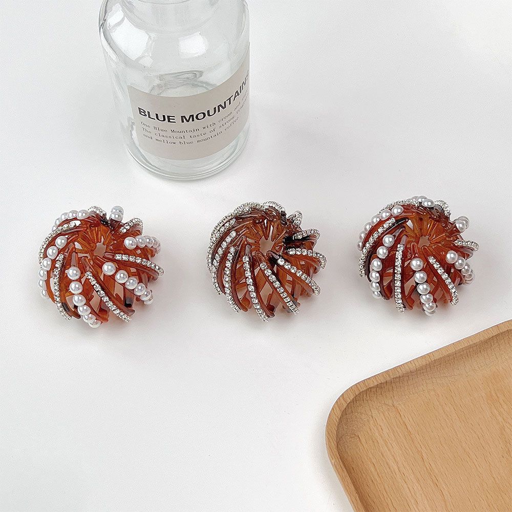 Design Headdress Pearl Hair Ring Women Ponytail Buckle Korean Style Hair Claw Bird Nest Bun Maker