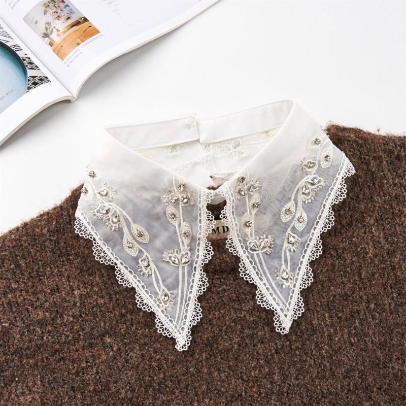 Falscher Kragen für Damen mit bestickter Organza-Spitzenborte für Kleider und Strickwaren zum Schichten, täglicher Gebrauch