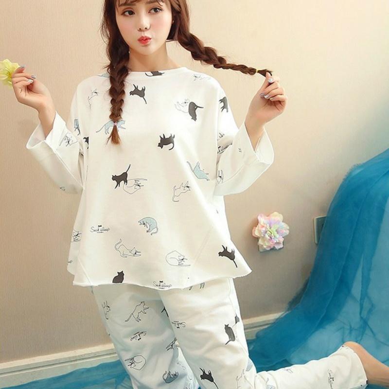 Women's Long-sleeve Sleepwear Spring and Autumn Casual Home Ladies Pajamas