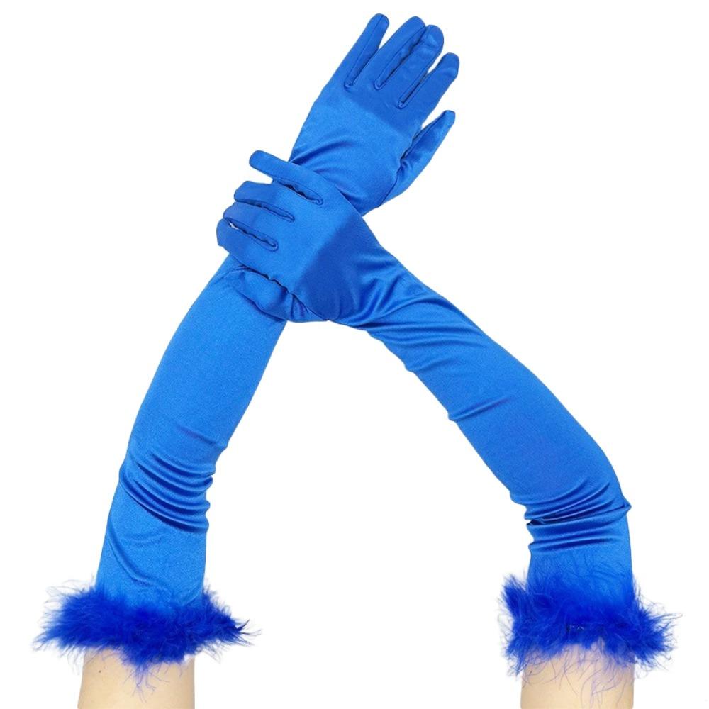 

Длинные атласные перчатки Атласные митенки для выступлений Новые модные перчатки для вечеринок синий