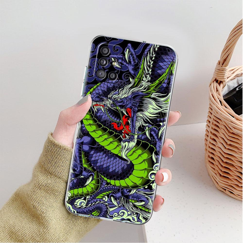 Clear Case For Samsung Galaxy A52 A12 A51 A32 A21s A71 A32 A22 50 A70 A31 A72 5G Phone Cover Fashion Chinese Vintage Dragon