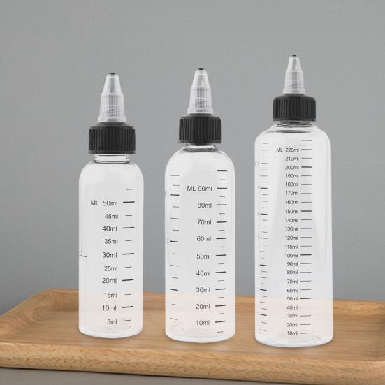 Dosierflaschen mit Messskala und Verschlusskappen, durchsichtiger Kunststoff-Dispenser für Soße, Öl, Farbe, Klebstoff, auslaufsicher, wiederverwendbar, Gewürzflaschen für Küche, Handwerk, Labor