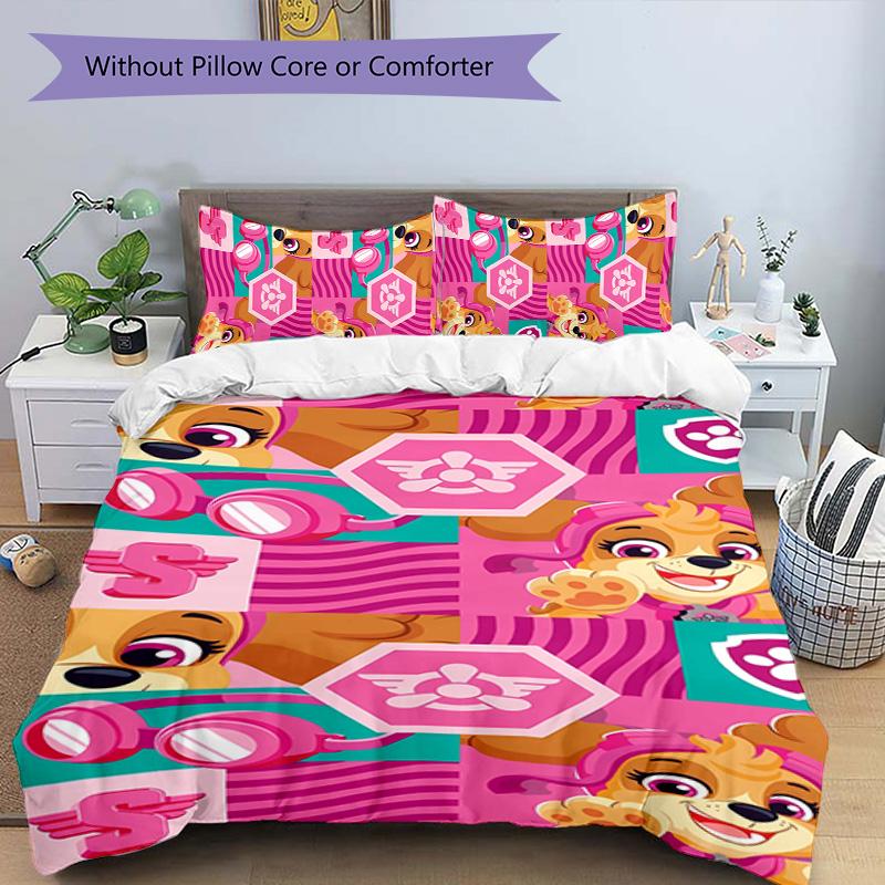 3pcs Paw Patrol characters pattern bedding set duvet cover set includes duvet cover &pillowcases, perfect all season bedroom decoration & gift
