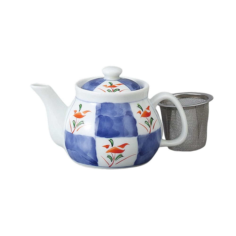 

Ale-net Teapot, 12.8 x 8 x 7.7 cm, 200cc, Checkered Small Flower Design (with tea strainer), Porcelain, Stylish
