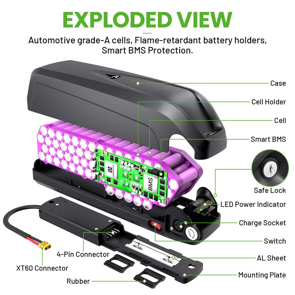 Magazzino UE Disponibile Batteria Bicicletta Elettrica Batteria Bicicletta Elettrica a 4 Pin 36V 20Ah 25A BMS Pacco Batteria Ioni di Litio E-bike