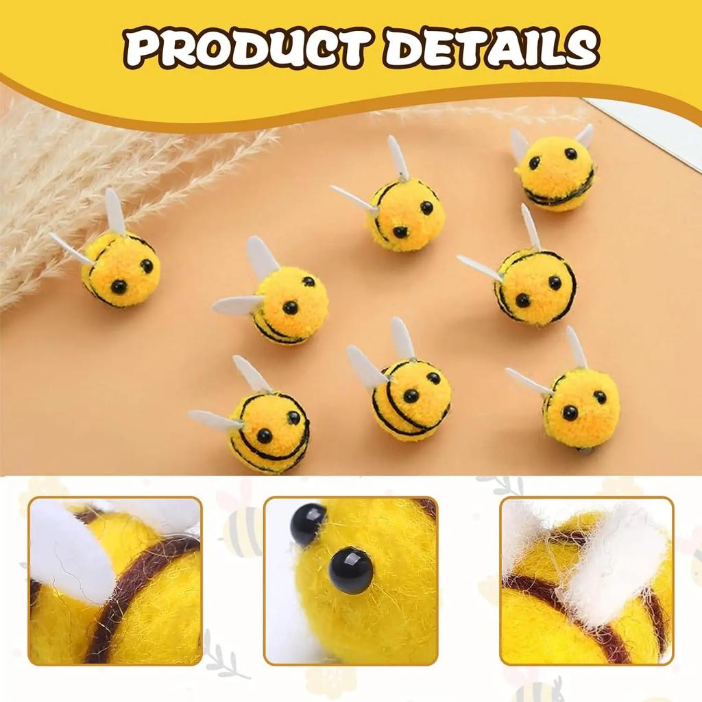 20x Bee Pompom Hair Balls Polyester Child Headdresses DIY Handmade Wedding Figurines Party Decorations Home Clothing Accessories