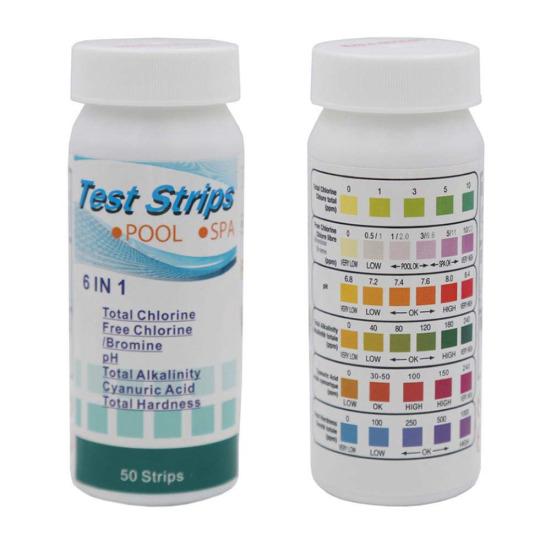 50Pcs 6-in-1 Pool PH Residual Chlorine Alkalinity Hardness Test Paper Strip