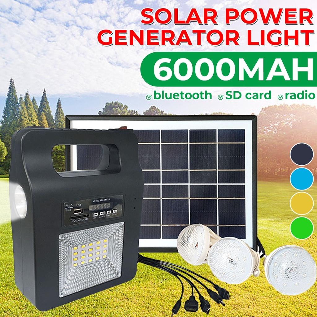 5W USB Charger Home System Solar Power Panel Generator Kit FM bluetooth Speaker with 6V 3 LED Bulbs Light Outdoor Lighting