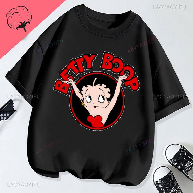 New Fashion BettyBoop T Shirt Kawaii Cotton Crewneck 2000s Clothes Y2k Women Shoujo Girl Style Creativity Tee