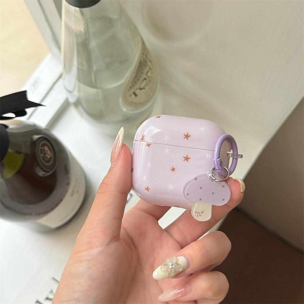 Purple Background Brown and White Star Earphone Cover for Apple AirPods 1 /1 Generation Solid Color Fun Shell PRO1 Anti-drop PRO1