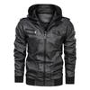 [European size] Winter men's removable hooded pu leather jacket, large size casual locomotive leather jacket for men